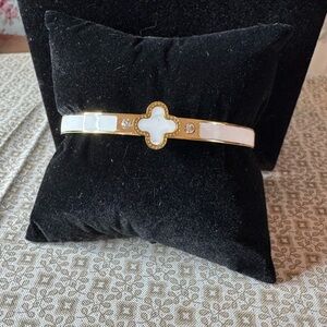 Gold and White Bracelet with Crystal Accents